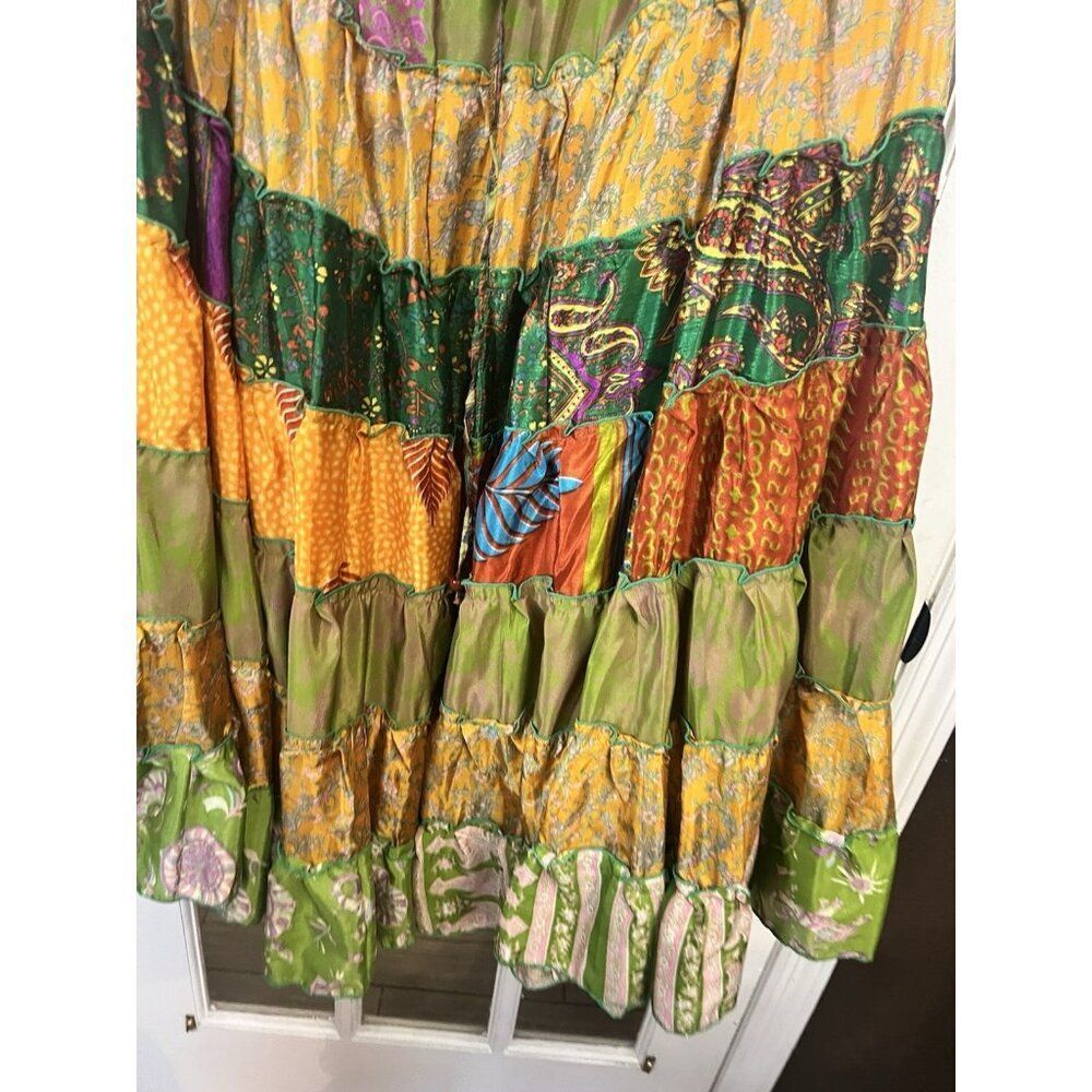 Bohemian Patchwork Skirt One Size Hippie Silk Sari Mix‎ Skirt Drawstring.   Hh - Picture 2 of 5